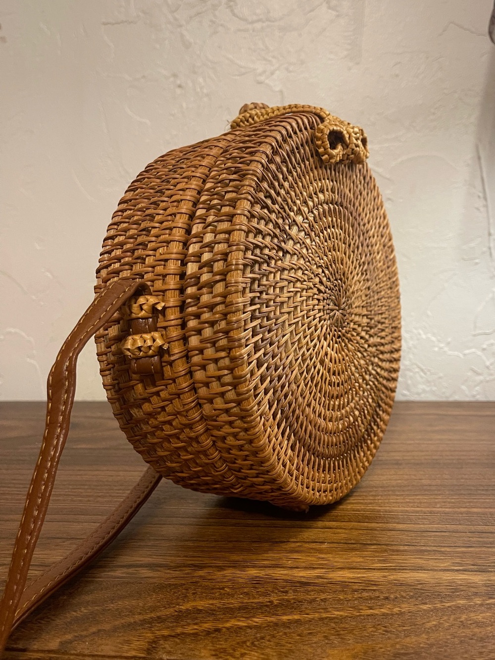 Round Woven Crossbody Bag in Brown - Picture 2 of 3